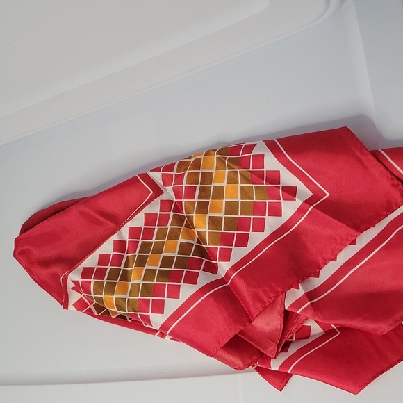 Vintage Red, Orange and Brown Geometric Scarf - Picture 7 of 7